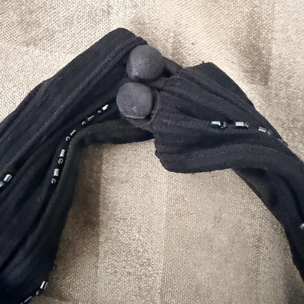 VTG Y2K Cache Tank Top Womens 8 Black Beaded Halter Camisole Chiffon Lined Party - Picture 6 of 13